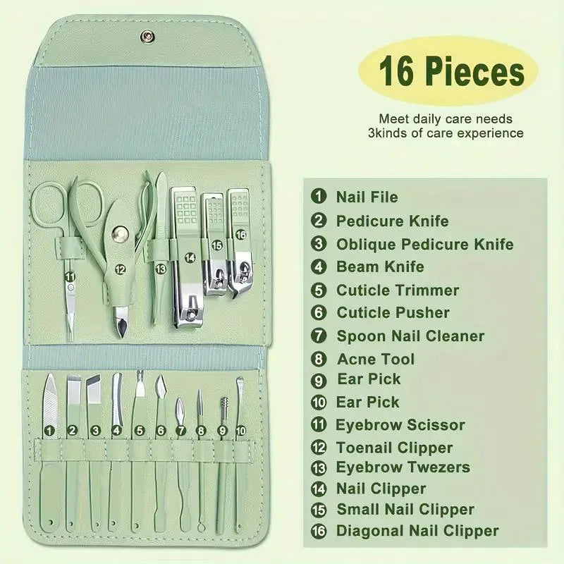 Premium Stainless Steel Manicure Pedicure Kit 16 Pcs Travel Friendly